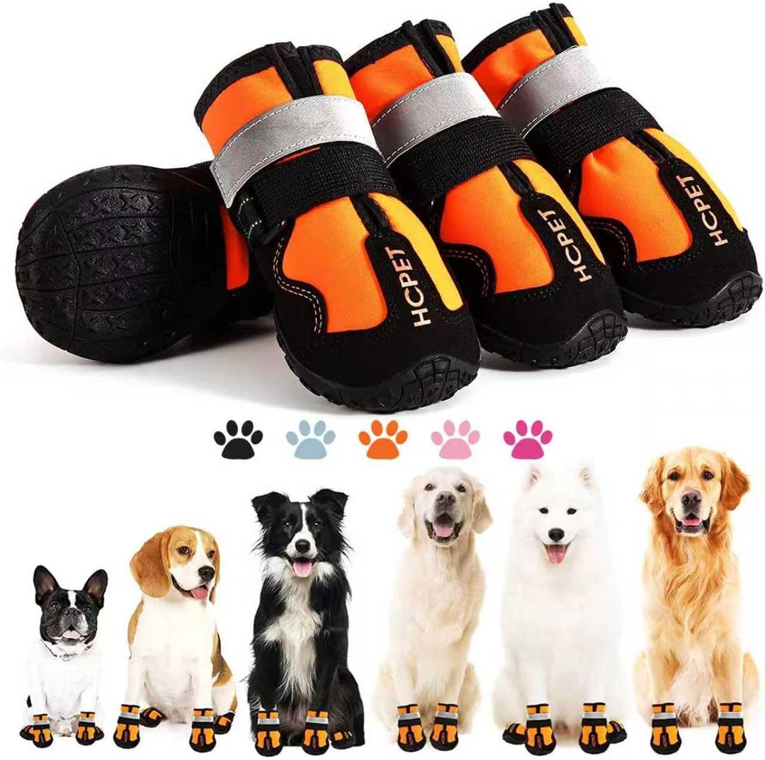 Hcpet Dog Boots, Dog Shoes for Large Dogs, Medium Dog Boots & Paw Protectors, Anti-Slip Dog Booties for Hot Pavement Winter Snow Hiking with Reflective Straps Orange Size 6 (Width 2.55 in)