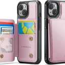 Vinich for iPhone 15 Plus Wallet Case with Card Holder, RFID Blocking Credit Slots Kickstand Shockproof Phone Cover Fit for iPhone 15 Plus 6.7" Rose Gold