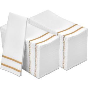 Disposable Hand Towels for Bathroom, Gold Design 200 Disposable Linen-Feel Guest Towels Formal Dinner, Wedding Napkins for Tables, and Restrooms - 8.5x4-Inches Folded 12x16.5-inches Unfolded