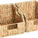 2-Pack Wicker Basket Set - Water Hyacinth Pantry Organizers and Storage w/Handles, For Home, Bedroom, Kitchen, & More - 100% Earth Friendly Woven Rattan, Simple Open Shape Decorative Baskets