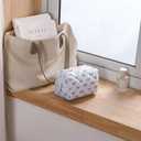 Cute Small Floral Cotton Makeup Bag, Quilted Zipper Pouch with Coquette Bear for Women and Girls, Kawaii Travel Cosmetic Bags for Purse(12White-pink bow)