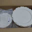 WDF 200PCS Ivory Plastic Plates with Gold Rim - Cream Plastic Plates - Include 100 Dinner & 100 Dessert Fancy Disposable Plate for Party - Heavy Duty Plate for Wedding/Baby Shower/Spring/Mother's Day