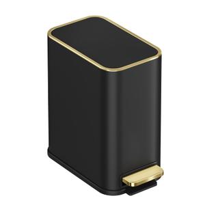 TIPGO Small Bathroom Trash Can with Lid Soft Close, Step Pedal, 5 Liter / 1.3 Gallon Stainless Steel Trash Bin, Slim Garbage Cans for Toilet, Office, Bedroom (Black)