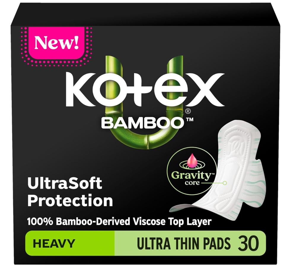 Kotex Bamboo Ultra Thin Pads with Wings, Heavy Absorbency