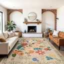 YOUFORTONG Washable Rug 9x12 Area Rugs: Soft Ultra Thin Low Pile Mat Machine Washable Indoor Doormat Lightweight Entry Rug Anti Slip Backing Rugs for Living Room Bedroom Kitchen 9'x12' Beige Floral