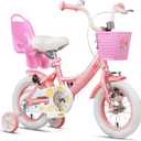 Glerc Maggie Girls Bike, 12-20 Inch Kids Bike for 2-13 Years Old Children, Princess Style Kids Bicycle with Doll-Seat & Basket & Training Wheels, Multiple Colors