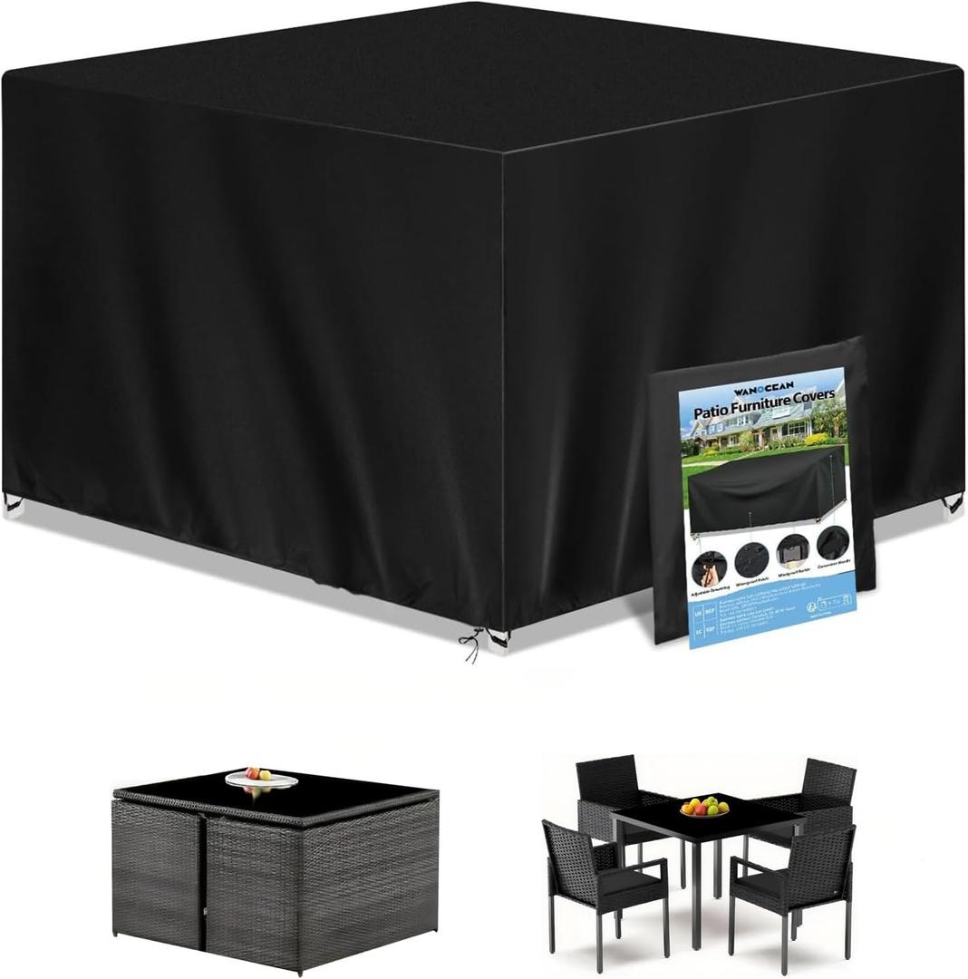 Outdoor Table Cover, Patio Furniture Covers Waterproof, 420D Rectangular Outdoor Couch Cover - Lawn Patio Covers for Outside Sofa, Dining Table Chairs Sets (55" L x 55" W x 35" H)