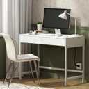 Treocho Computer Desk with USB Charging Ports and Power Outlets, Modern Simple 40 inch White Desk with 2 Drawers, Vanity Desk, Makeup Table for Home Office, Bedroom