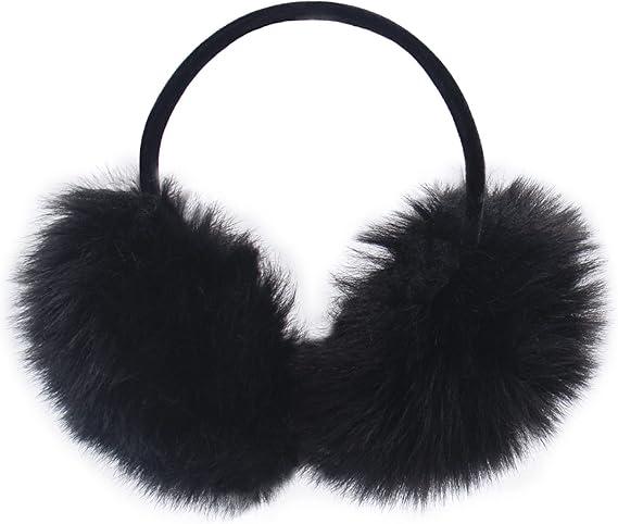 surell Rabbit Fur Women’s Earmuff with Velvet Band - Furry Ear Warmer - Thick Plush Outdoor Headwear for Cold Weather