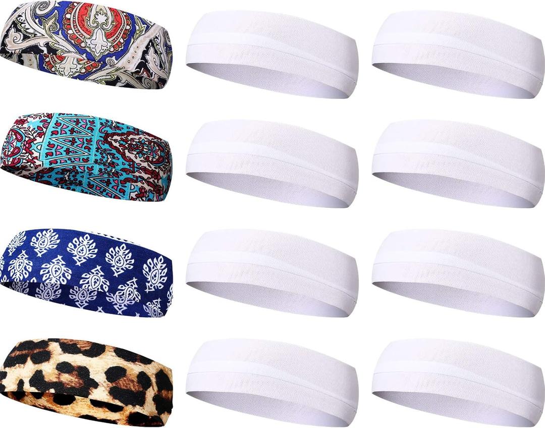 24 Pieces Sublimation Headband Blank Tie Dye Headband Heat Transfer Yoga Hairbands Elastic Sweatbands Iron on Transfer Bandana Head DIY Wrap Scarf for Women Sports, White