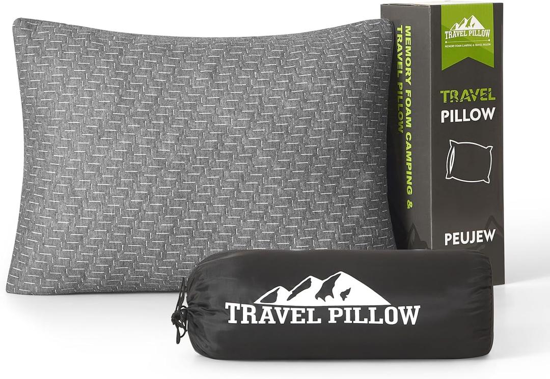 Small Shredded Memory Foam Pillow, Camping Pillow Travel Pillow - Compressible Medium Firm, Breathable Cover, Ideal Backpacking Hiking, Airplane and Car, Grey