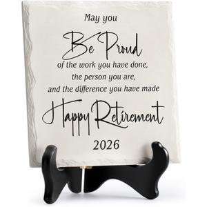 LukieJac Retirement Gifts for Women Men 2026 Retirement Party Decoration Best Ceramic Retirement Plaque 6"*6" Happy Retirement Table Decorations Sign for Teacher Nurses Coworker