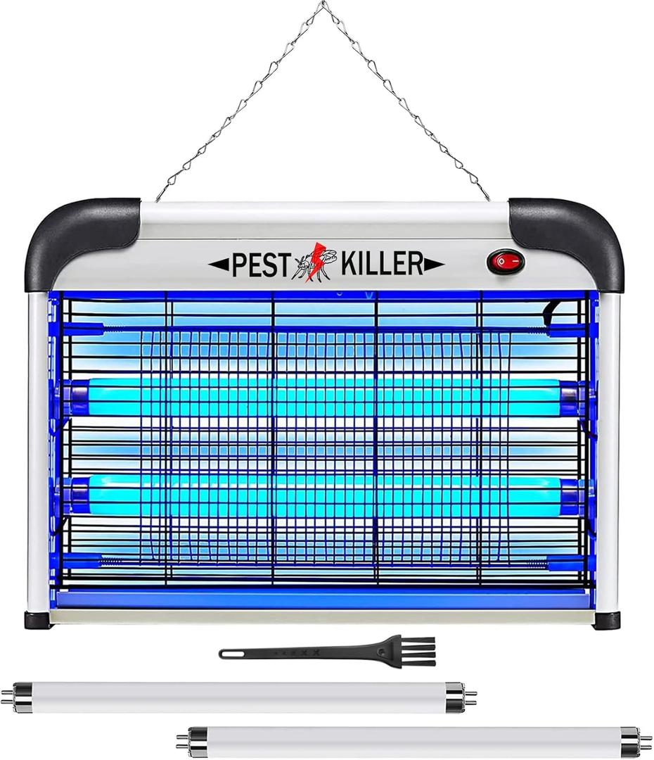 Indoor Bug Zapper Plug-in, Electric Mosquito Zapper Fly Killer, Powerful 20W Flying Insect Mosquito Repellent Lamp, Bug Light Trap Catcher for Gnat Fruit Fly Moth Pest Control w/ 2 Replacement Bulbs (Silver)