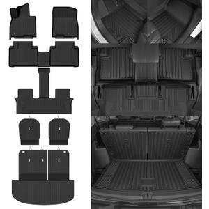 Custom Fit Floor Mats for 2027 Kia Telluride Hybrid 7 Seats | (Not for Gas) with 2nd Row Captain Seat All Weather TPE Floor Liner & Trunk Mat & Backrest Mats | Full Set Accessories