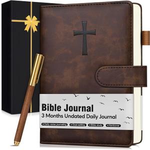 Leather Christian Bible Journal for Men, Prayer Journal for Scripture Study & Daily Devotional, Undated Church Notes Notebook, Jesus Religious Faith Gifts for Pastor, Graduation, Baptism, Brown