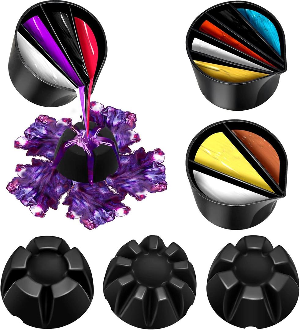 Baderke 6 Pieces Pour Painting Supplies Split Cups for Paint Pouring Acrylic Silicone Resin Flower Acrylic Leaky Fluid Mixing Cups 3/4/5 Channels Dividers Art Accessories Crafts DIY Drawing Tools