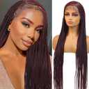 DOSAY 360 Full Lace Knotless Cornrow Braided Wigs for Black Women Burgundy Red Box Braid Wig with Baby Hair Human Hair Blended Natural Looking Braided Lace Front Wigs 36 Inch