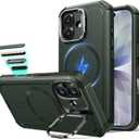 ESR for iPhone 17 Case with Stash Stand, 7X Military-Grade Drop Protection with Camera Control, Shock-Absorbing Phone Rugged Cover, Compatible with MagSafe Accessories, Cyber Series, Green