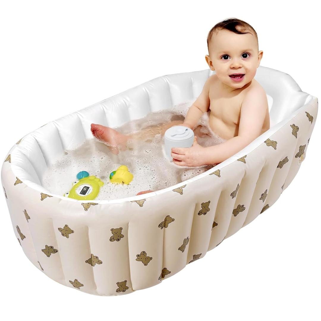 Mink Newborn to Toddler Bath Tub,Inflatable Baby Bathtub with Built-in Air Pump,Portable Travel Shower Basin with Back Support, Deflates and Folds Easily (Bear Tub)