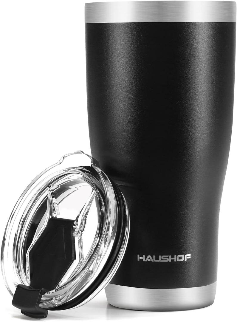 HAUSHOF 30 oz Tumbler, Stainless Steel Vacuum Insulated Coffee Tumbler Water Cup, Double Wall Travel Mug with Lid, Perfect for Hot and Cold Drinks (Black)