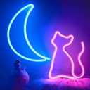 Neon Sign, Werfeito 2 Pack Cat and Moon Neon Lights Sign, LED Neon Lights for Wall Decor USB or Battery Operated Led Neon Signs for Bedroom Kids Room Christmas Birthday Wedding Party Decoration