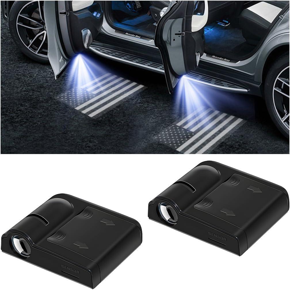 2PCS American Flag Car Door Lights Logo Projector, LED Wireless Vehicle Door Welcome Courtesy Light, Patriotic Automotive Sensor Ghost Shadow Lamp, Universal for Most Cars (Black)