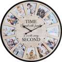 12 Photo Collage Rustic Wood Farmhouse Wall Clock, Large Family Picture Wall Clock for Living Room, Home, Kitchen, Silent Battery Powered 24 Inch Natural
