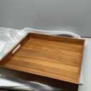 Serving Tray with Handles, 20 Inch Large Square Ottoman Tray Acacia Wood Decorative Tray for Living Room, Ottoman Coffee Table, Kitchen, Appetizers, Breakfast, Patio, Party