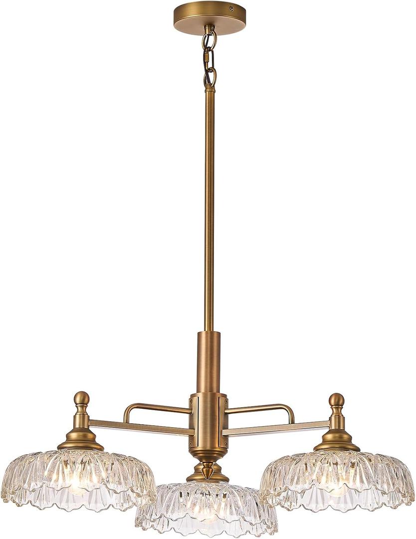 HDDFL Chandelier Pendant Lights Fixture Vintage Pendant Lighting Fixtures 3 Lights Chandelier E26 Base Brass Kitchen Glass Hanging Lamp for Island Dining Room Living Room, Circle 3 Light