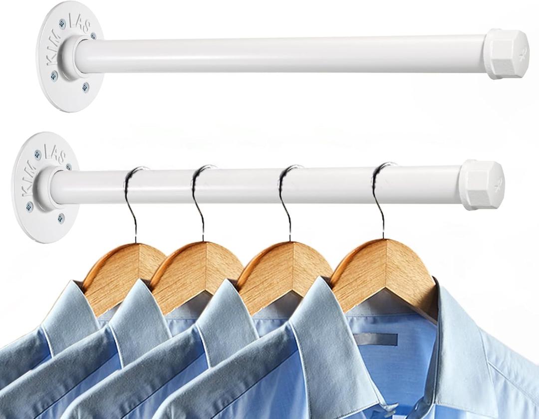 Sumnacon 2 Pcs 14 Inch Industrial Pipe Clothes Bar - Heavy Duty Rustic Metal Coat Hanger with Screws,Wall-Mounted Garment Holder Rack for Bedroom Bathroom Wardrobe Boutique Clothing Store,White