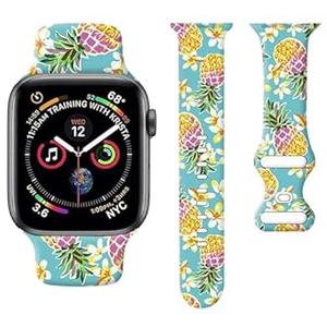 Sport Watch Band Compatible with Apple Watch Band 38mm 40mm 41mm Women, Soft Silicone Floral Print Sport Strap Replacement Wristbands for iWatch Series Ultra 9 8 7 6 5 4 3 2 1 SE - Colorful pineapple