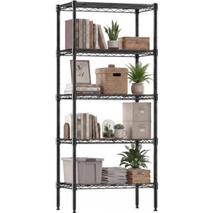 DUMOS 5-Tier Metal Wire Storage Shelves, Adjustable Standing Storage Rack Shelf, Heavy Duty Steel Shelving Unit Organizers for Kitchen Bathroom Pantry Garage, 23.2" Wx13.4 Dx59.8 H, Black