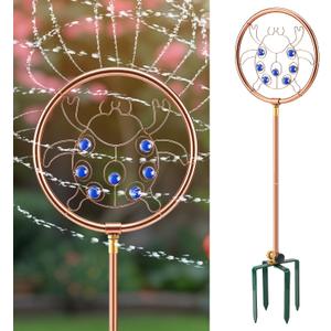 34" H Copper Coated Stainless Steel Ornamental Sprinkler, Corrosion Resistant Garden Rotating Sprinkler 360 Degree Shape Decorative for Lawn Garden Landscape (Ladybug)