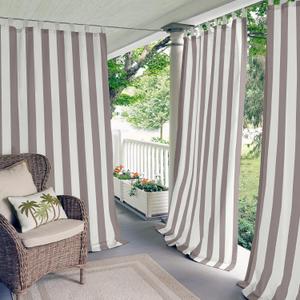 Elrene Home Fashions Highland Stripe Indoor/Outdoor Curtain Panel, 50 inches X 84 inches, Gray (Grey)