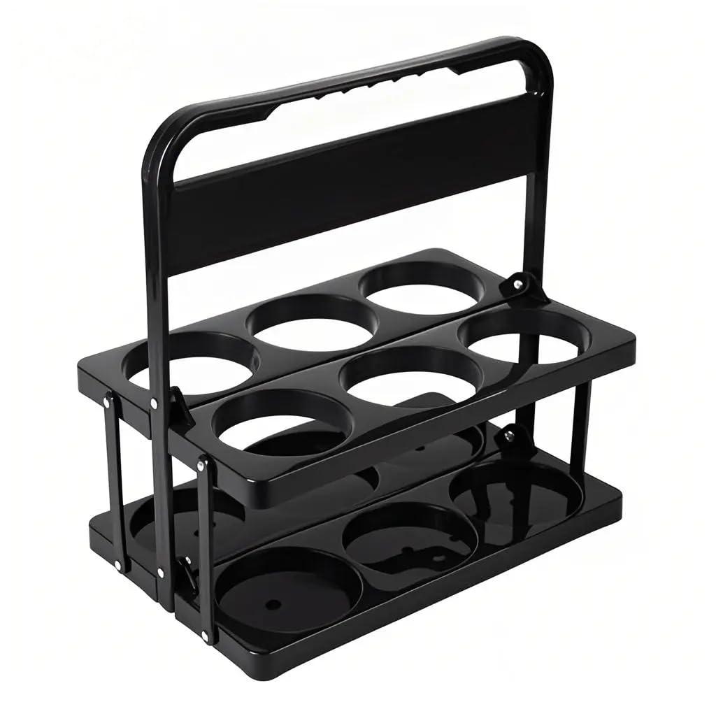 Bodaon 6 Cup Drink Carrier with Handle, Plastic Cup Carriers for Drinks, Drink Holder for Car, Take Out Delivery Drivers Accessories, Portable Foldable Reusable Mobile, Use for Food Delivery Bag (Black)