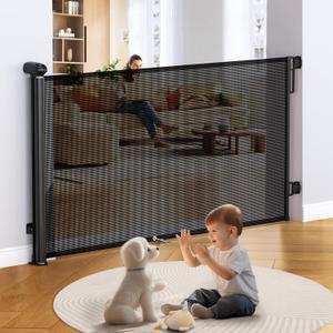 Uamector Retractable Baby & Dog Gate, Adjustable Mesh Safety Gate Extends to 72" Wide 34" Tall for Stairs Doorways, Indoor Outdoor Use (Black)