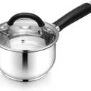 E-far 1 Quart Sauce Pan with Lid, Tri-Ply Base Stainless Steel Small Saucepan with Stay-Cool Handle, Non-toxic Kitchen Cooking Sauce Pot, Compatible with All Cooktops, Dishwasher Safe