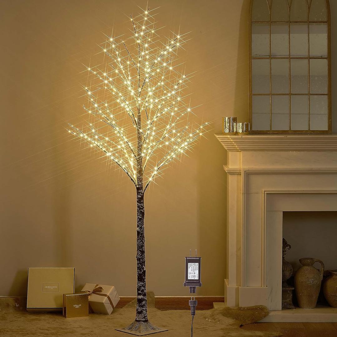 LITBLOOM Lighted Flokced Tree with Fairy Lights 6FT 330 LED, Snowy Tree with Lights for Indoor Outdoor Home Christmas Holiday Decoration