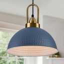 Blue Pendant Lights Kitchen Island Industrial Adjustable Height Vintage Dome Hanging Light Fixtures for Barn, Dining Room 3 Packs