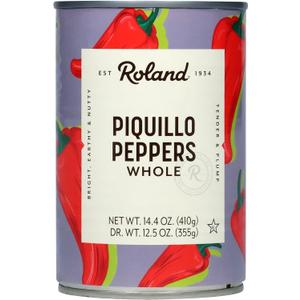 Roland Foods Whole Red Piquillo Peppers, 14.4 Ounce Can, Pack of 4