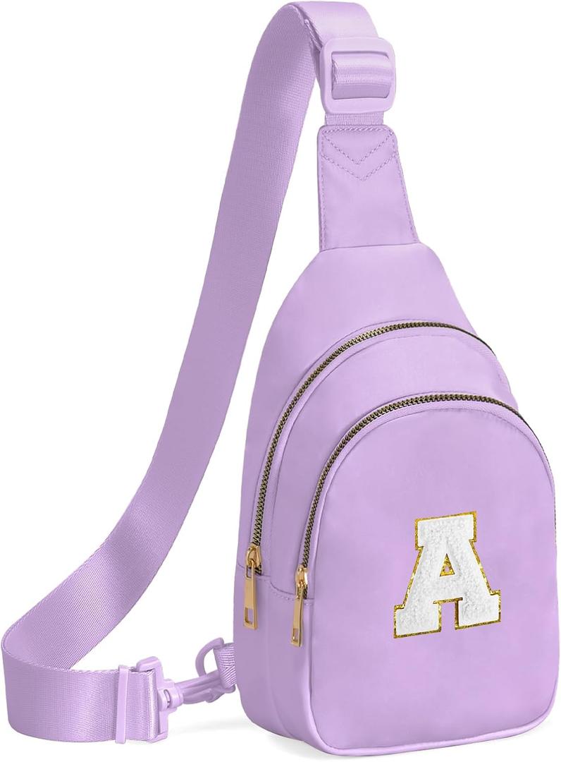 Birthday Gifts for 7 8 9 10 11 12 13 Year Old Girls Small Initial Sling Bag Cross Body Bag Fanny Pack for Girls (Lavender)