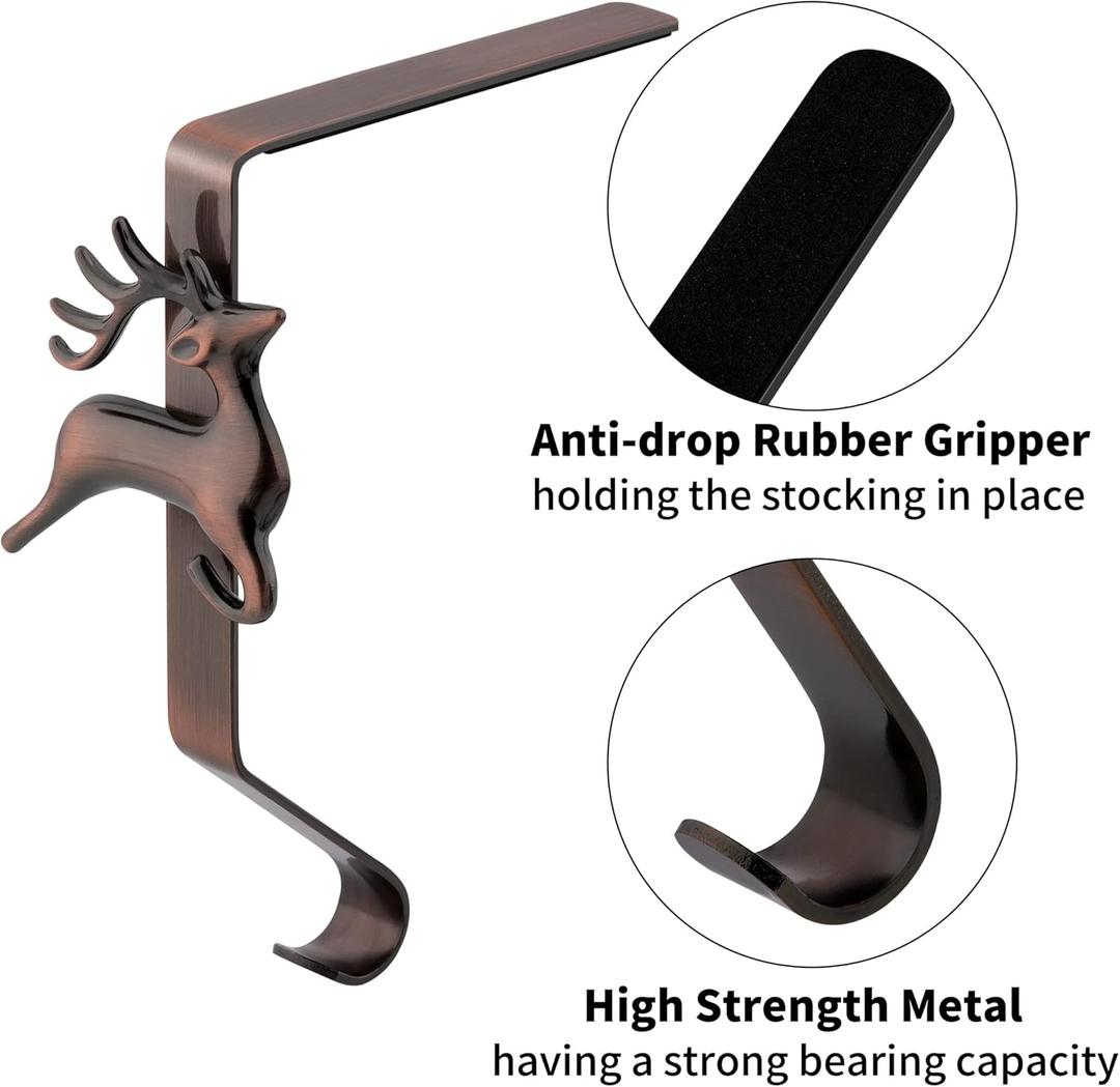 URATOT Pack of 3 Christmas Stocking Holders Mantel Stocking Hangers Decorative Stocking Clips for Christmas Decoration, Red Bronze