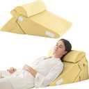 Bedluxe Adjustable 3pcs Bed Wedge Pillow Set, Memory Foam Wedge Pillows Post Surgery for Back, Neck, Leg Pain Relief, Pillow Wedge for Sleeping, Sitting up in Bed, Acid Reflux and GERD, Beige Yellow
