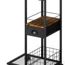 C Shaped Sofa Side Table with Wheels, Rolling Small Coffee Table with Drawer, Portable TV Tray Table for Couch, Bedside Table with Storage, Narrow Nightstand for Bedroom, End Tables Living Room (Black, Large (With Drawer & Wheels))