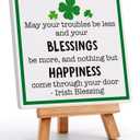 St Patricks Day Decoration - Happy Saint Patricks Day Accessories Decor, Wood Ceramic Irish Blessing Table Desk Sign, Green Lucky Shamrock Home Office Spring Tiered Tray Decor Centerpiece