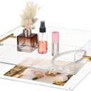 Acrylic Serving Tray with Gold Handles & Magnetic Mat,12x10 Inch Non-Slip Base, Thick Transparent Acrylic Tray, Spill-Proof Design, Perfect for Coffee, Breakfast, Dinner & Decorative Storage