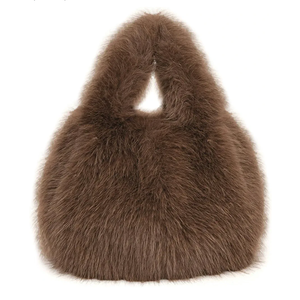 Winter Handbags For Women Faux Fur Fluffy Bag Cute Tote Bag Fur Purse Furry Handbag Bucket Bag (Brown)