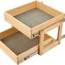Pull Out Kitchen Drawer Cabinet organizer, 2 Tier 20"W*21"D*16"H -2 Tier,Soft Close Slide Out Wood Shelves Storage for Heavy-Duty, Bottom Assembly (Cabniet Opening W>20.5'',D>21.5'',H>16.5'')