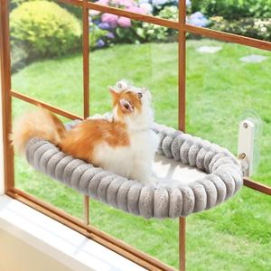 Zakkart SnugCloud Foldable Cat Window Perch - Cordless, Ultra Soft Machine Washable Bed with 4-Sided Bolster, Metal Frame - Window Hammock for Large Cats and Kittens (Gray, Large) (Large (24.8"x15.7"))
