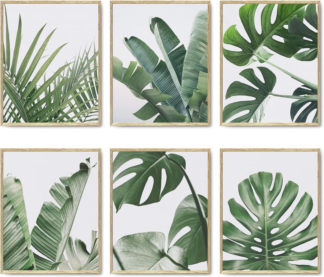 Botanical Wall Art Prints Set of 6 Tropical Leaves Decor Plant Leaf Wall Art Canvas Prints for Wall Decor Green Wall Art Posters Set for Living Room Decor (8"x10" UNFRAMED)